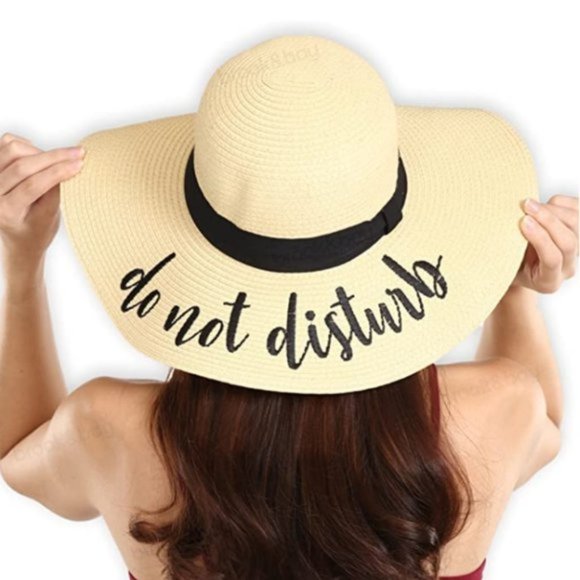 Accessories - Floppy Do Not Disturb Beach Embroidered Straw Hat